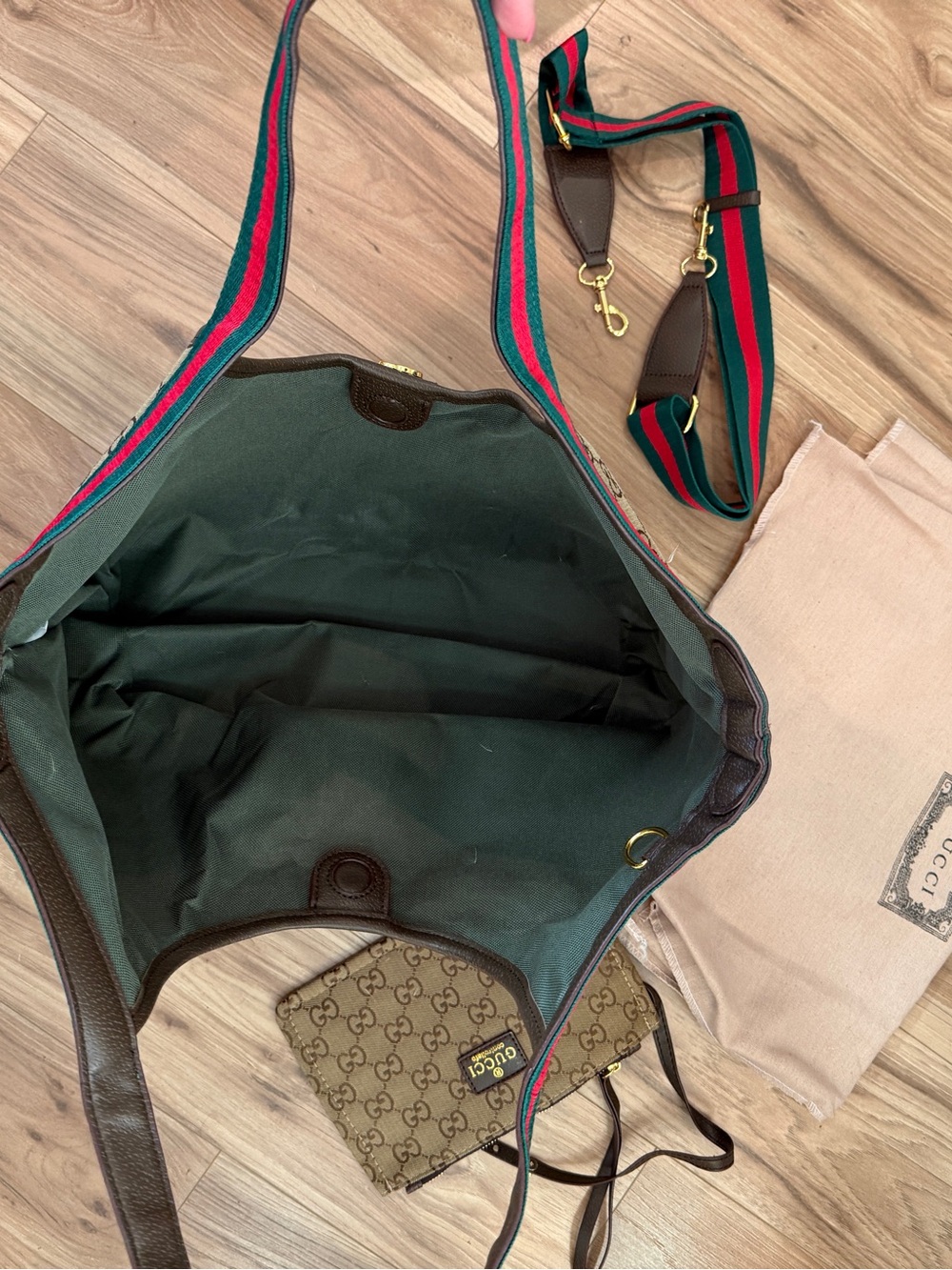 Brown GG Supreme Tote with Green and Red Web Stripe - Picture 2 of 4